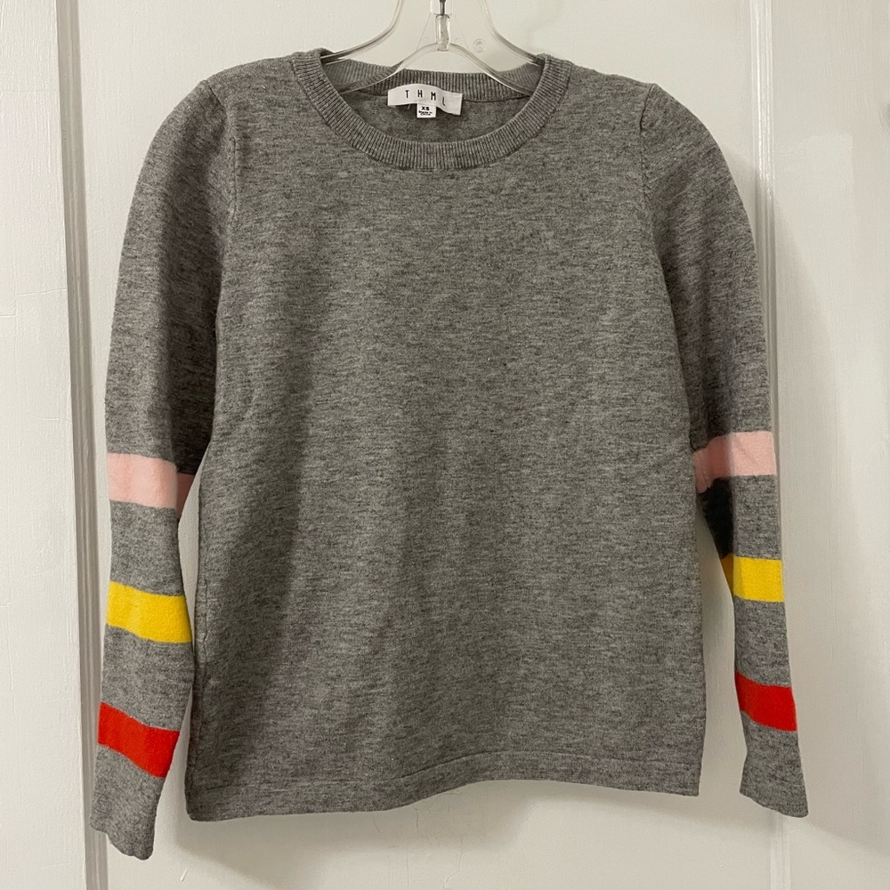 THML gray sweater with color stripes